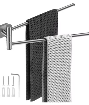 Dubbele Draaibare Handdoekhouder Wand – RVS 304, 34 cm, Ruimtebesparend