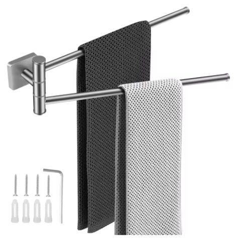 Dubbele Draaibare Handdoekhouder Wand – RVS 304, 34 cm, Ruimtebesparend