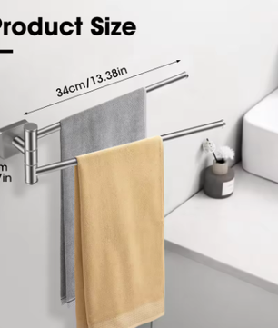 Dubbele Draaibare Handdoekhouder Wand – RVS 304, 34 cm, Ruimtebesparend