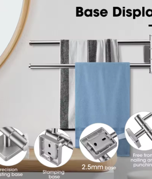 Dubbele Draaibare Handdoekhouder Wand – RVS 304, 34 cm, Ruimtebesparend