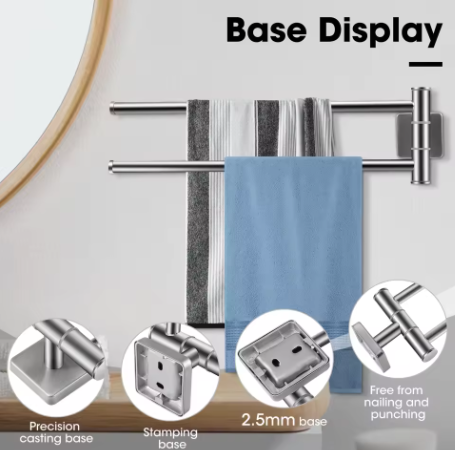 Dubbele Draaibare Handdoekhouder Wand – RVS 304, 34 cm, Ruimtebesparend