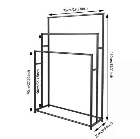 Vrijstaand Handdoekenrek met 3 Niveaus – Verstelbare Hoogte, Staal en IJzer, Modern Design