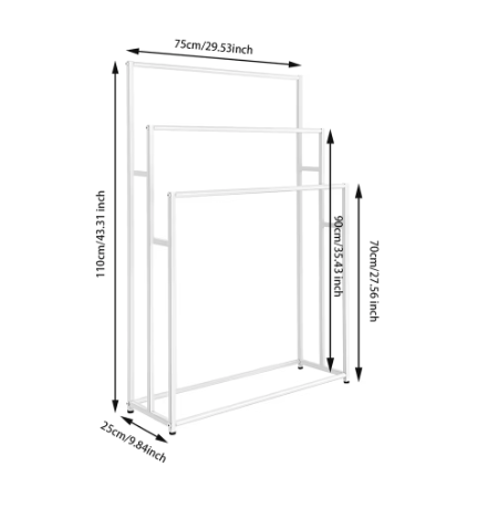 Wit Vrijstaand Handdoekenrek met 3 Niveaus – Afneembaar en Verticaal Ontwerp