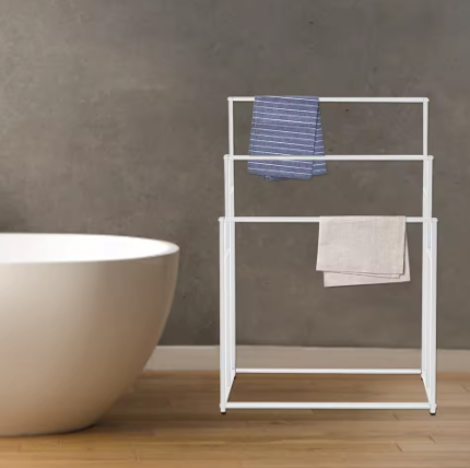 Wit Vrijstaand Handdoekenrek met 3 Niveaus – Afneembaar en Verticaal Ontwerp