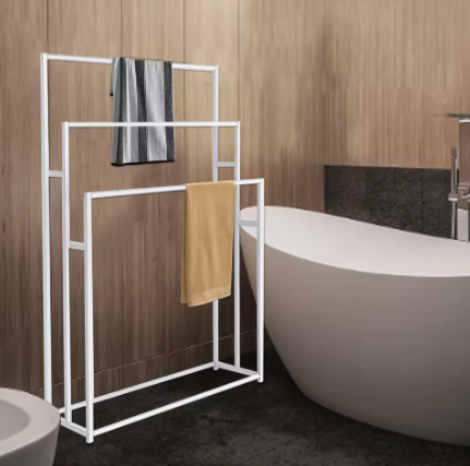 Wit Vrijstaand Handdoekenrek met 3 Niveaus – Afneembaar en Verticaal Ontwerp