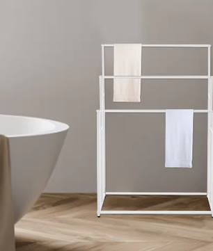 Wit Vrijstaand Handdoekenrek met 3 Niveaus – Afneembaar en Verticaal Ontwerp