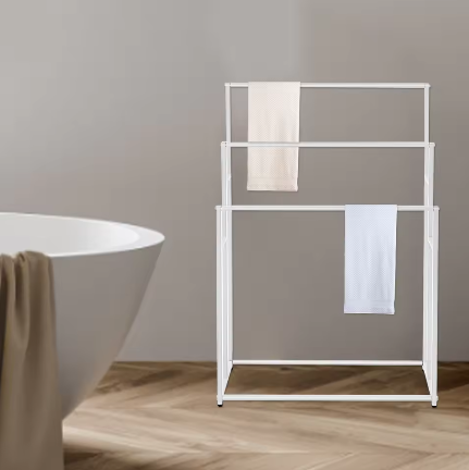 Wit Vrijstaand Handdoekenrek met 3 Niveaus – Afneembaar en Verticaal Ontwerp