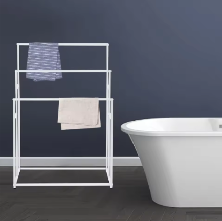 Wit Vrijstaand Handdoekenrek met 3 Niveaus – Afneembaar en Verticaal Ontwerp