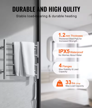 Elektrisch Handdoekverwarmer Rek – Wandmontage, 5 Temperatuurstanden