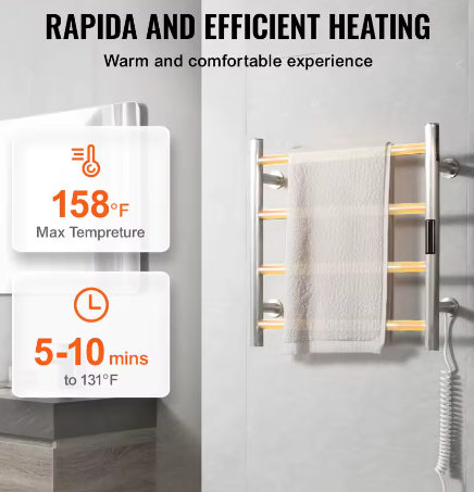 Elektrisch Handdoekverwarmer Rek – Wandmontage, 5 Temperatuurstanden