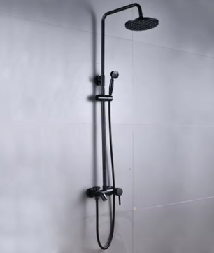 Retro Regendouchekop en Badkraan – Wandmontage, Zwart, Traditioneel