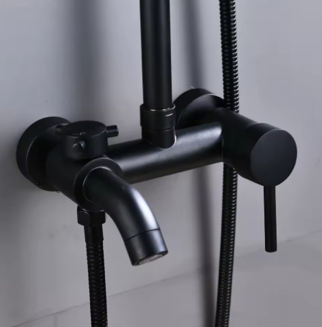 Retro Regendouchekop en Badkraan – Wandmontage, Zwart, Traditioneel