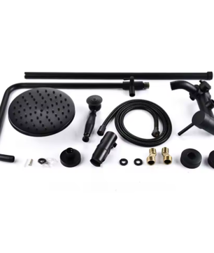 Retro Regendouchekop en Badkraan – Wandmontage, Zwart, Traditioneel