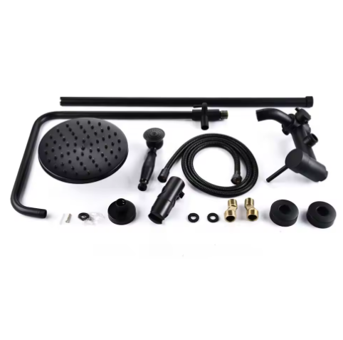 Retro Regendouchekop en Badkraan – Wandmontage, Zwart, Traditioneel