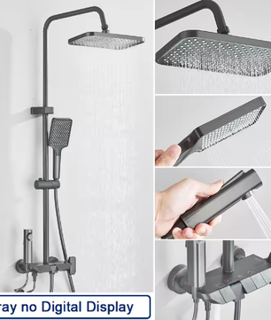 Zwarte Digitale Doucheset met Display – Regendouche, Handdouche en Bidet