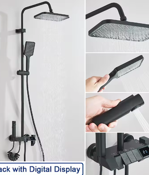 Zwarte Digitale Doucheset met Display – Regendouche, Handdouche en Bidet
