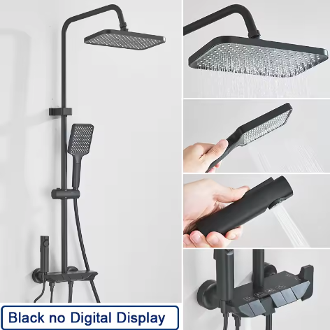 Zwarte Digitale Doucheset met Display – Regendouche, Handdouche en Bidet