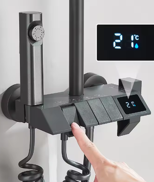 Zwarte Digitale Doucheset met Display – Regendouche, Handdouche en Bidet