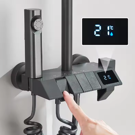 Zwarte Digitale Doucheset met Display – Regendouche, Handdouche en Bidet