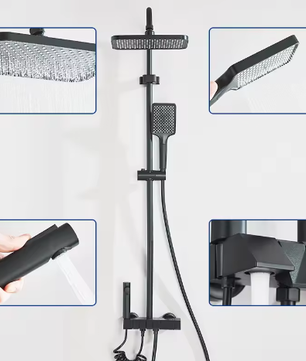 Zwarte Digitale Doucheset met Display – Regendouche, Handdouche en Bidet