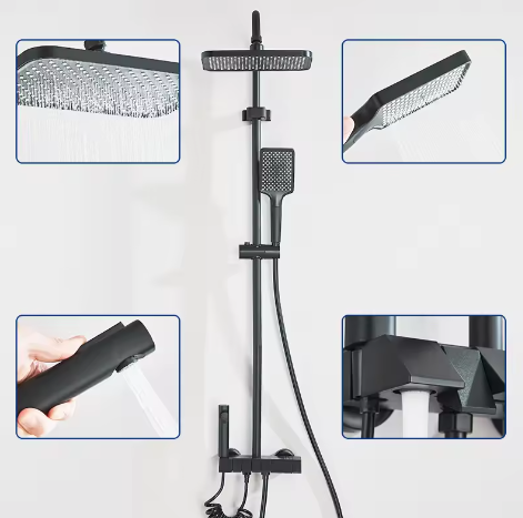 Zwarte Digitale Doucheset met Display – Regendouche, Handdouche en Bidet