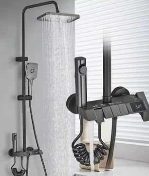 Zwarte Digitale Doucheset met Display – Regendouche, Handdouche en Bidet