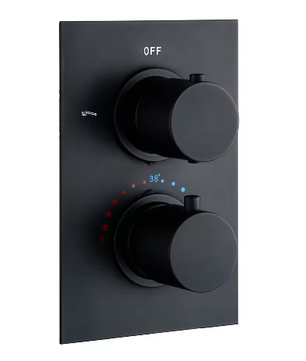 Zwarte Inbouw Douchekraan met Dubbele Hendel – Thermostatische Mengkraan voor Badkamer