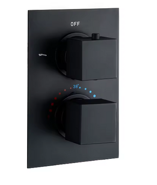 Zwarte Inbouw Douchekraan met Dubbele Hendel – Thermostatische Mengkraan voor Badkamer