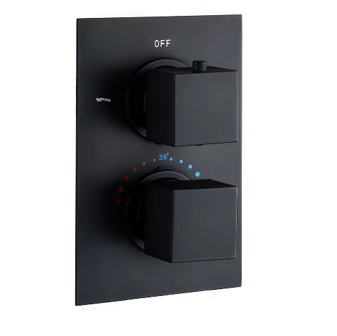 Zwarte Inbouw Douchekraan met Dubbele Hendel – Thermostatische Mengkraan voor Badkamer