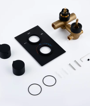 Zwarte Inbouw Douchekraan met Dubbele Hendel – Thermostatische Mengkraan voor Badkamer