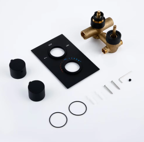 Zwarte Inbouw Douchekraan met Dubbele Hendel – Thermostatische Mengkraan voor Badkamer