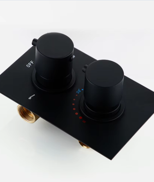 Zwarte Inbouw Douchekraan met Dubbele Hendel – Thermostatische Mengkraan voor Badkamer