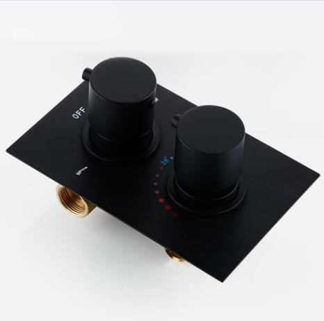 Zwarte Inbouw Douchekraan met Dubbele Hendel – Thermostatische Mengkraan voor Badkamer