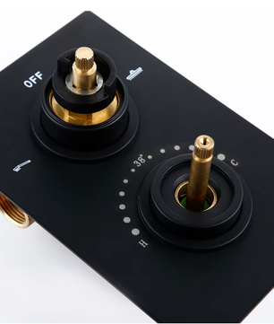 Zwarte Inbouw Douchekraan met Dubbele Hendel – Thermostatische Mengkraan voor Badkamer