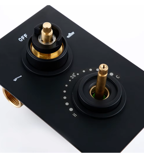 Zwarte Inbouw Douchekraan met Dubbele Hendel – Thermostatische Mengkraan voor Badkamer