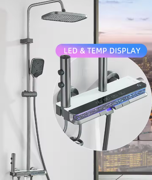 Digitale Luxe Doucheset met Display – Wandgemonteerd Regendouche Systeem met 4-Weg Waterafvoer