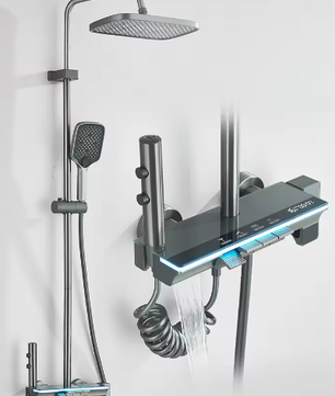 Digitale Luxe Doucheset met Display – Wandgemonteerd Regendouche Systeem met 4-Weg Waterafvoer
