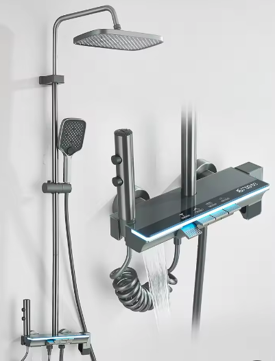 Digitale Luxe Doucheset met Display – Wandgemonteerd Regendouche Systeem met 4-Weg Waterafvoer