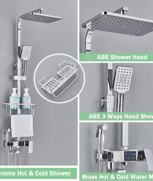 Zwarte Digitale Thermostatische Douchekraan met Display – 4-Weg Regendouche met Plank en Bidet