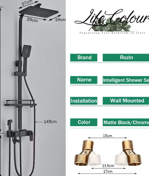 Zwarte Digitale Thermostatische Douchekraan met Display – 4-Weg Regendouche met Plank en Bidet
