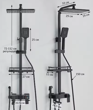 Zwarte Digitale Thermostatische Douchekraan met Display – 4-Weg Regendouche met Plank en Bidet