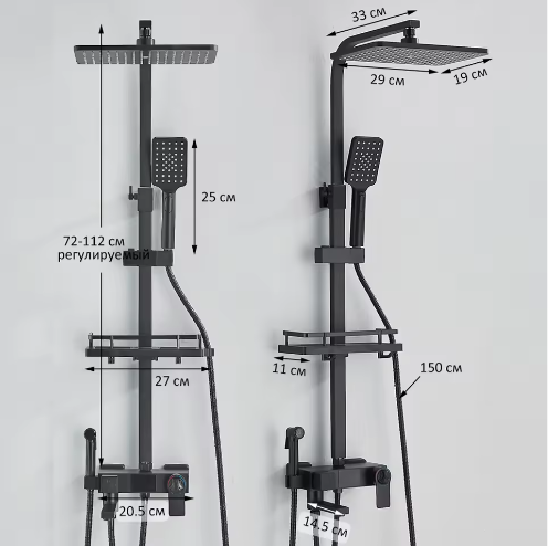 Zwarte Digitale Thermostatische Douchekraan met Display – 4-Weg Regendouche met Plank en Bidet