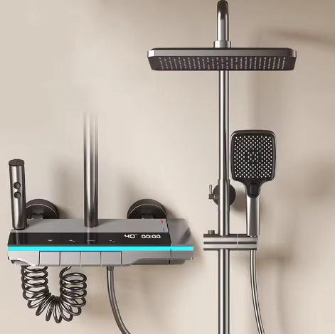 Zwart Digitaal Display Thermostatisch Douchesysteem – 4-Weg Regendouche met Plank en Bidet