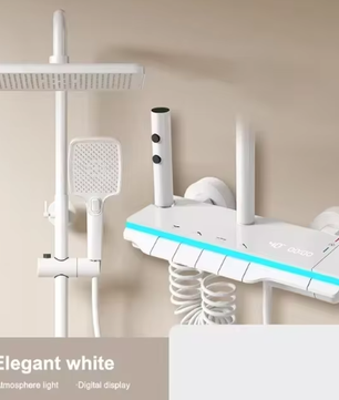 Zwart Digitaal Display Thermostatisch Douchesysteem – 4-Weg Regendouche met Plank en Bidet