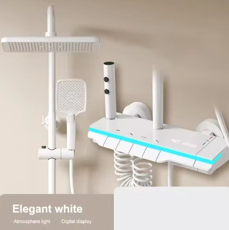 Zwart Digitaal Display Thermostatisch Douchesysteem – 4-Weg Regendouche met Plank en Bidet