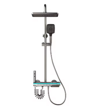 Zwart Digitaal Display Thermostatisch Douchesysteem – 4-Weg Regendouche met Plank en Bidet