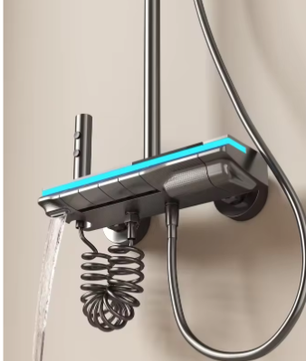 Zwart Digitaal Display Thermostatisch Douchesysteem – 4-Weg Regendouche met Plank en Bidet