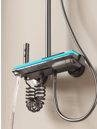Zwart Digitaal Display Thermostatisch Douchesysteem – 4-Weg Regendouche met Plank en Bidet