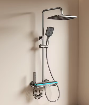 Zwart Digitaal Display Thermostatisch Douchesysteem – 4-Weg Regendouche met Plank en Bidet