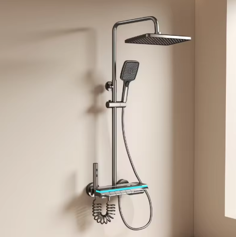 Zwart Digitaal Display Thermostatisch Douchesysteem – 4-Weg Regendouche met Plank en Bidet